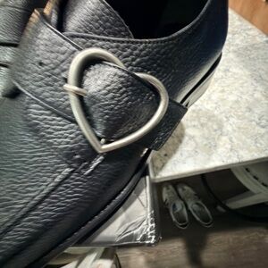 Martine Rose Black Leather Loafers with Silver Heart Buckle